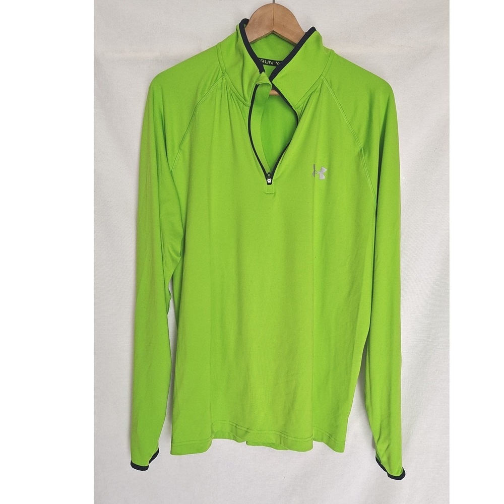 Under Armour Pullover Neon Green Navy Blue Runni g Top Quarter Zip Mens Large